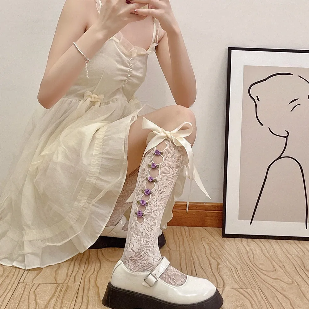 Lace Ribbon & Rosebud Stockings