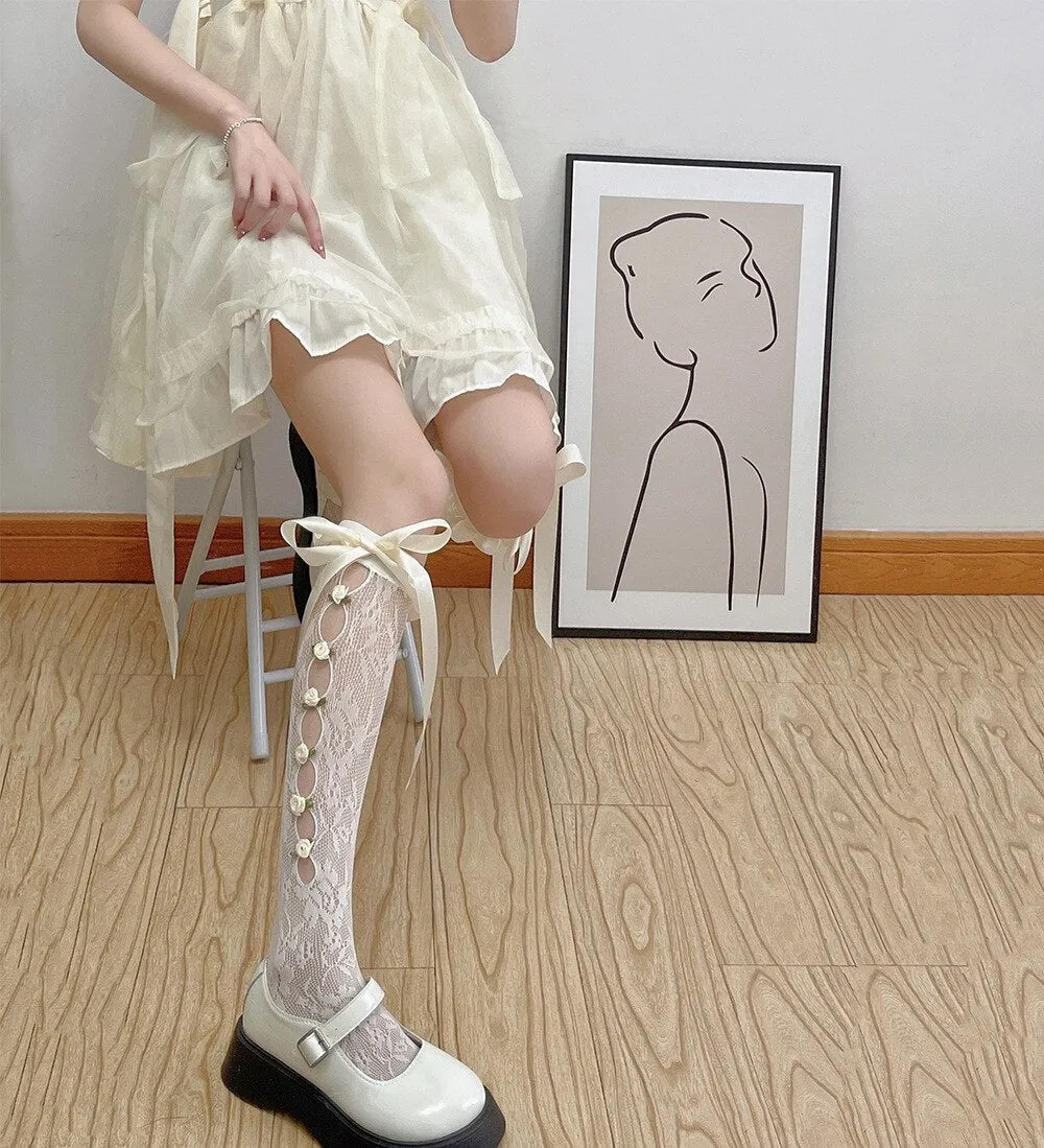Lace Ribbon & Rosebud Stockings