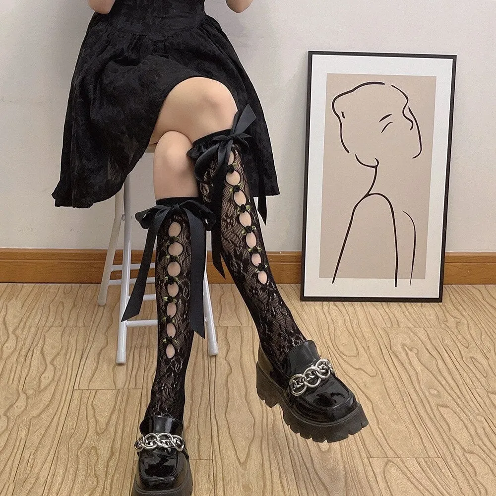 Lace Ribbon & Rosebud Stockings