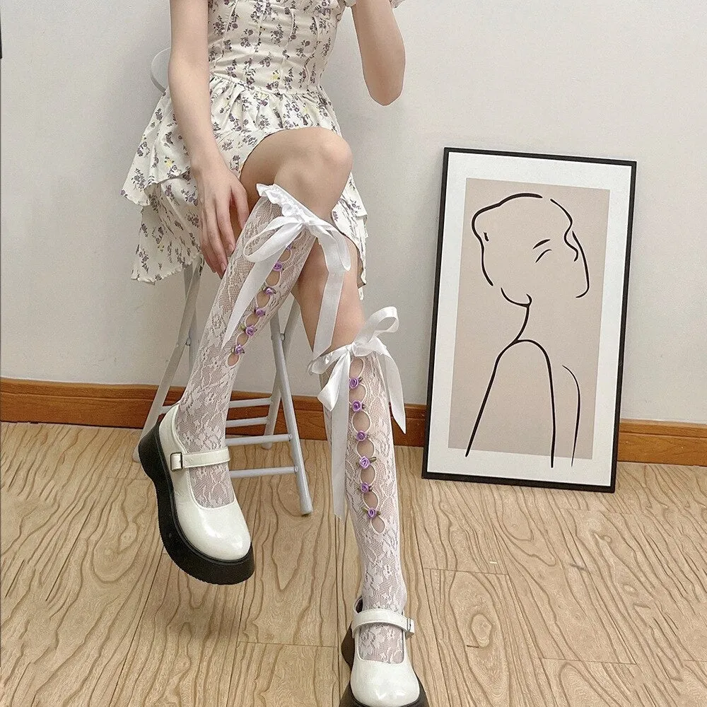 Lace Ribbon & Rosebud Stockings