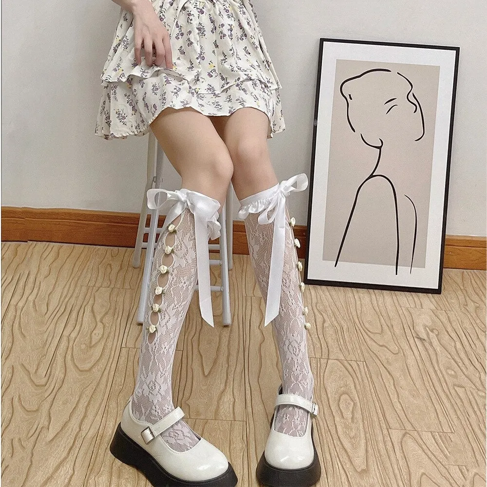 Lace Ribbon & Rosebud Stockings