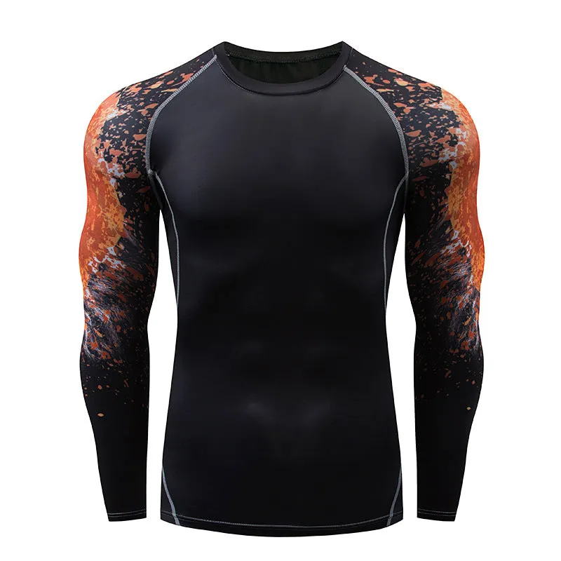 Mens Elastic Sport Training Quick Drying Printing Tops