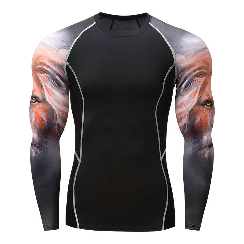Mens Elastic Sport Training Quick Drying Printing Tops