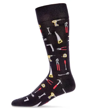 Men's "Tool Bench" Rayon from Bamboo Blend Novelty Crew Sock