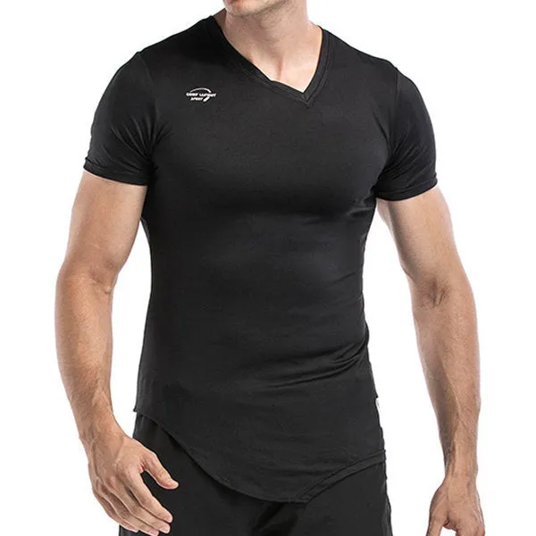 Mens Special V-Neck designed Quick-drying Breathable Compression Fitness Athletic T-shirt