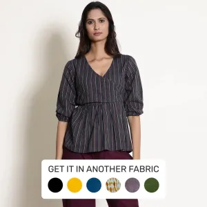 Navy Blue Striped Cotton Back Tie Up Wrap Top