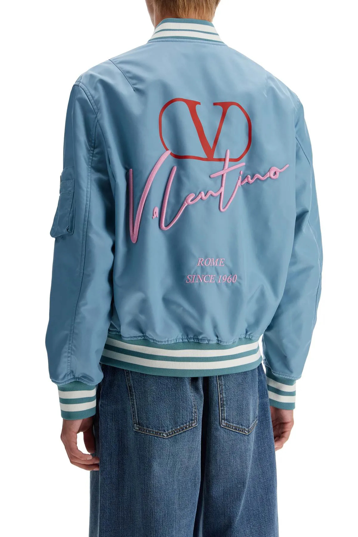 nylon bomber jacket with embroidery and print. 5V3CIF15AD9 STONE