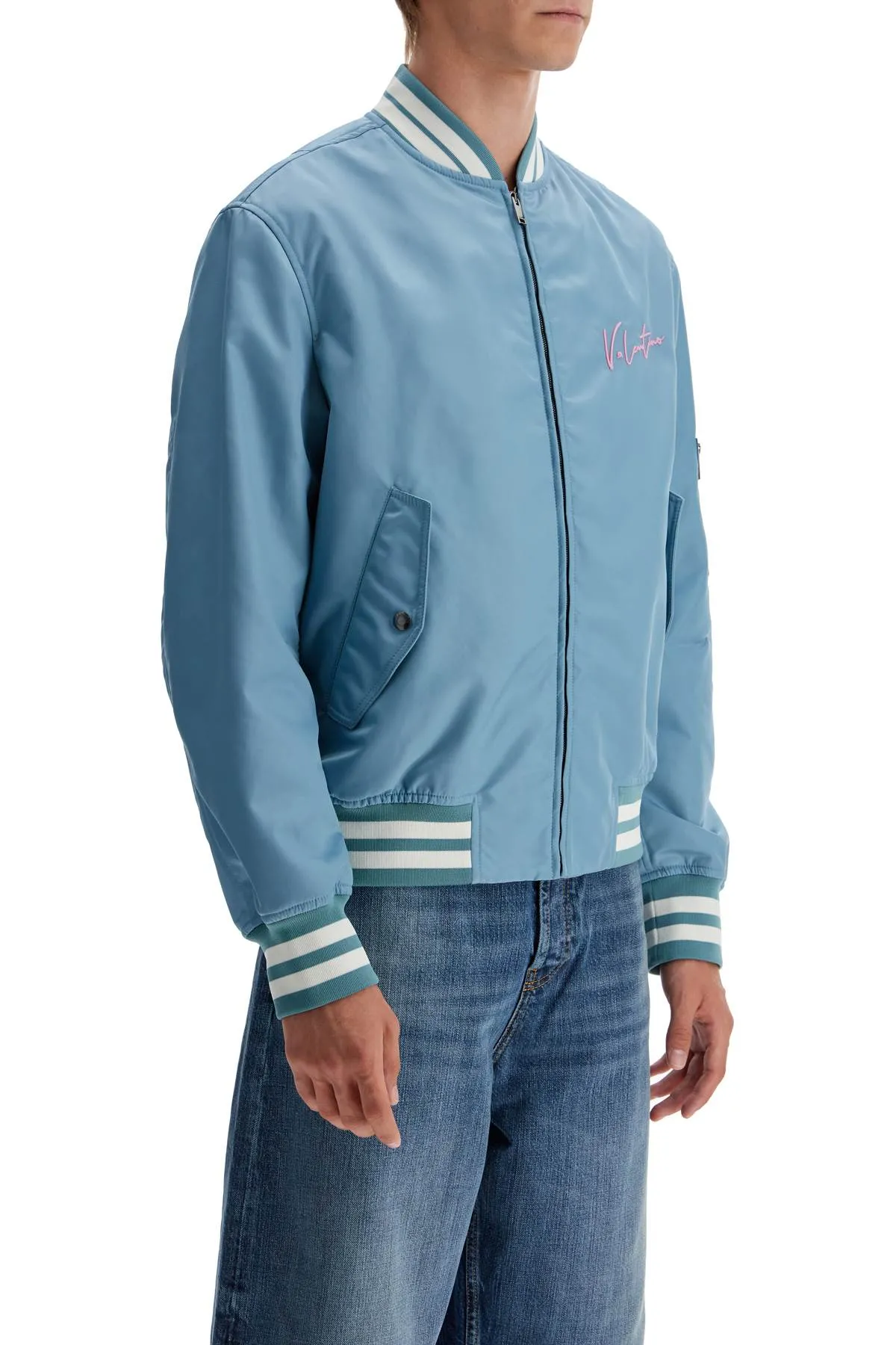 nylon bomber jacket with embroidery and print. 5V3CIF15AD9 STONE