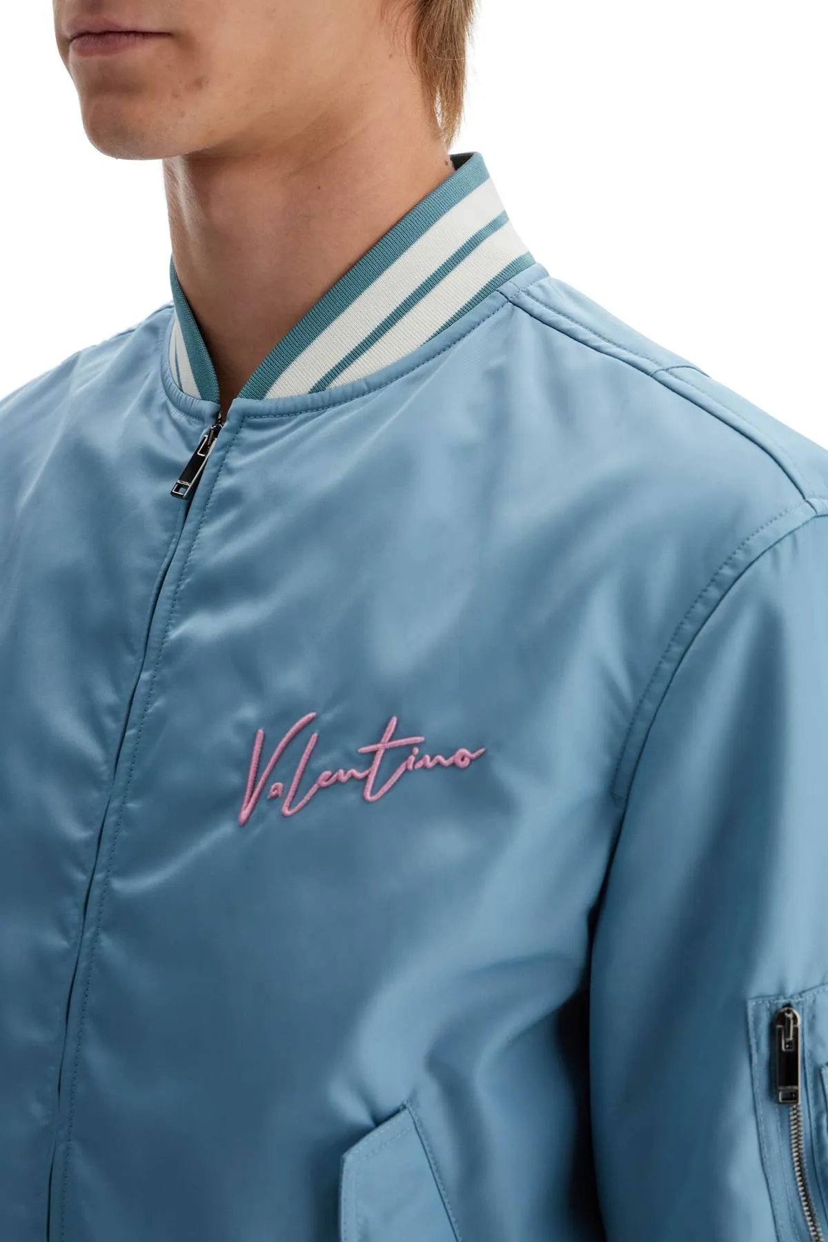 nylon bomber jacket with embroidery and print. 5V3CIF15AD9 STONE
