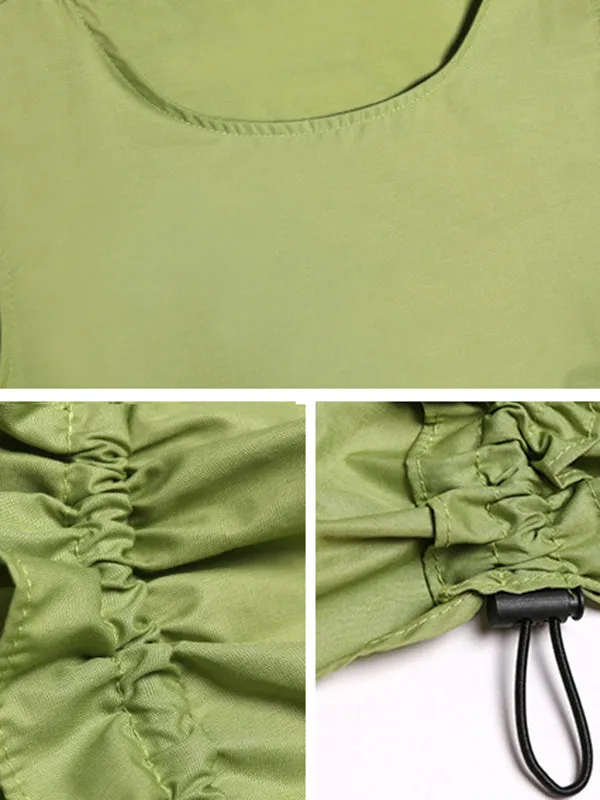 Pleated Solid Color Loose Sleeveless Round-neck Midi Dresses