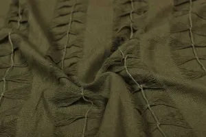 Precut of 2 Meters of Olive Green Stripes Cotton Hopsack Fabric