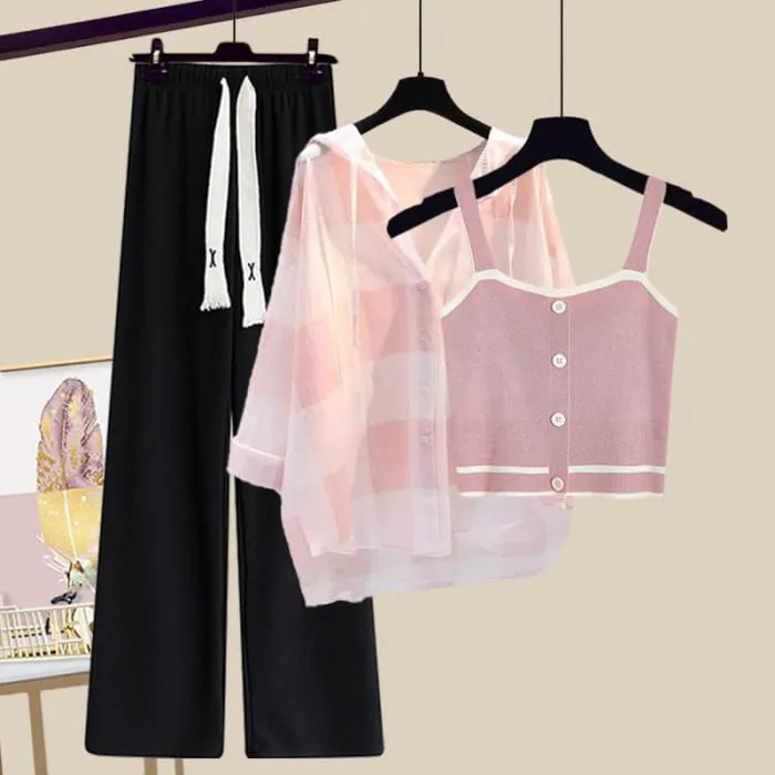 Pure Color Top Cardigan Pants