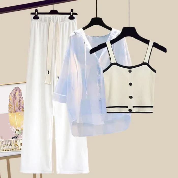 Pure Color Top Cardigan Pants