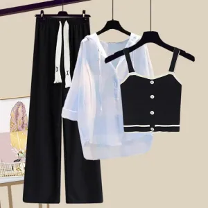 Pure Color Top Cardigan Pants