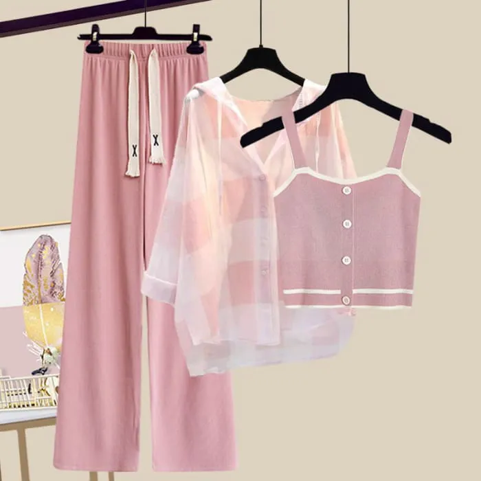 Pure Color Top Cardigan Pants