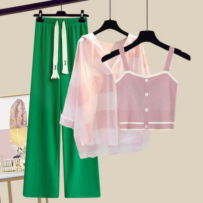 Pure Color Top Cardigan Pants