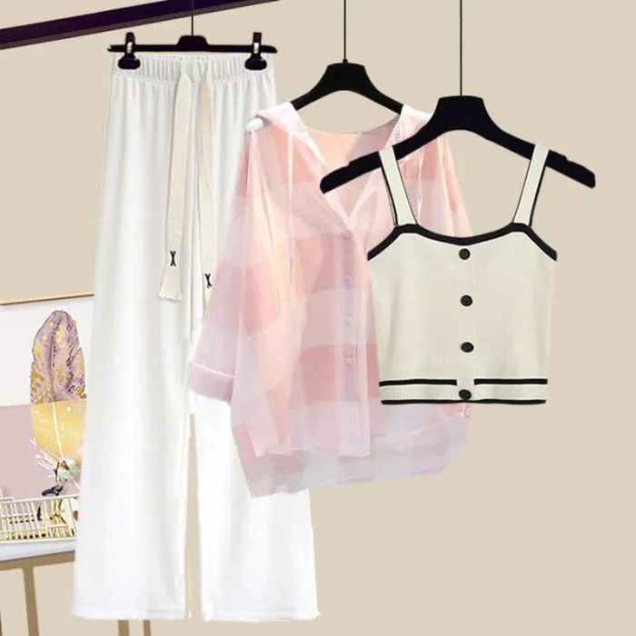Pure Color Top Cardigan Pants