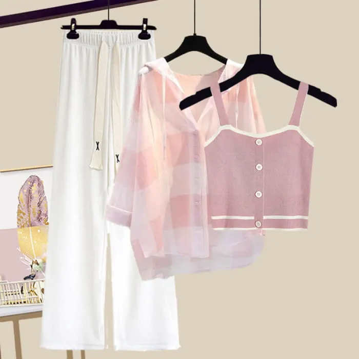 Pure Color Top Cardigan Pants