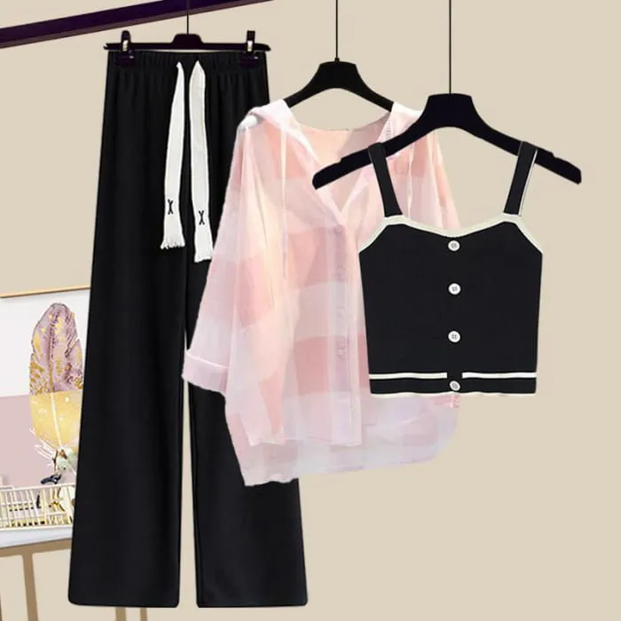 Pure Color Top Cardigan Pants