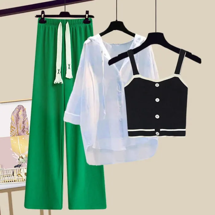 Pure Color Top Cardigan Pants