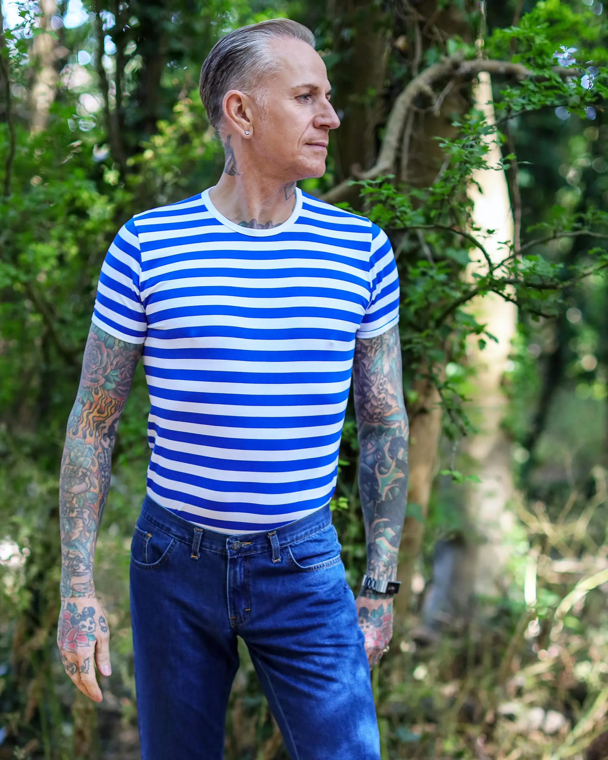 Royal & White Stripe Short Sleeve T Shirt