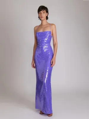 Sequined Sleeveless Backless Lace-up Long Dress
