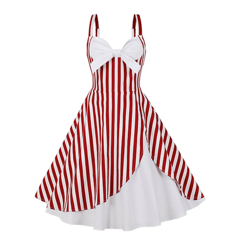 Stylish Bow Patchwork Suspender Dress