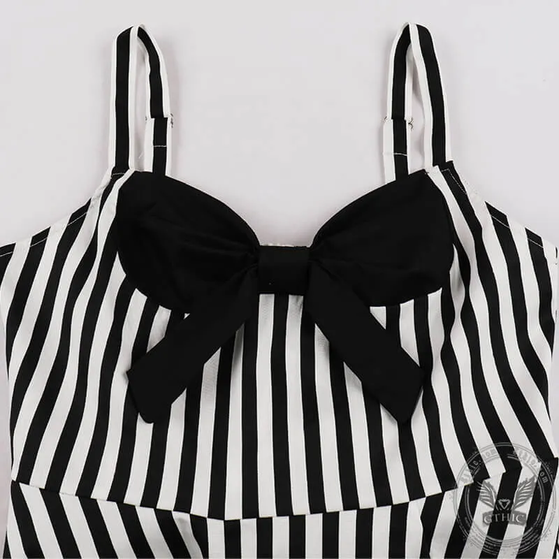 Stylish Bow Patchwork Suspender Dress
