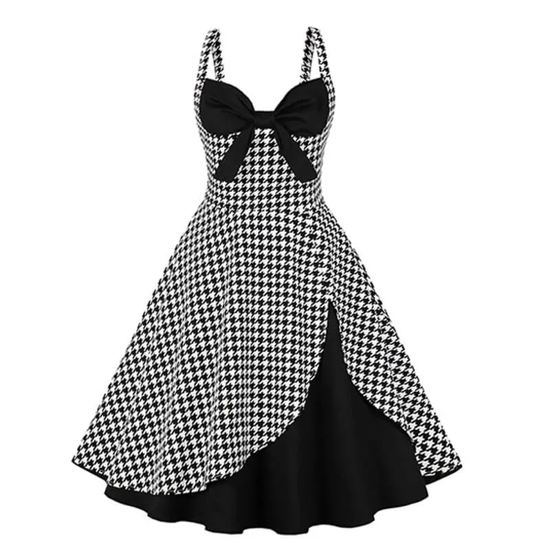 Stylish Bow Patchwork Suspender Dress