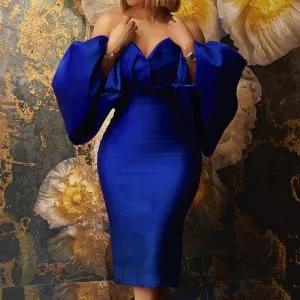 Stylish Off Shoulder Lantern Long Sleeve Robe Dress