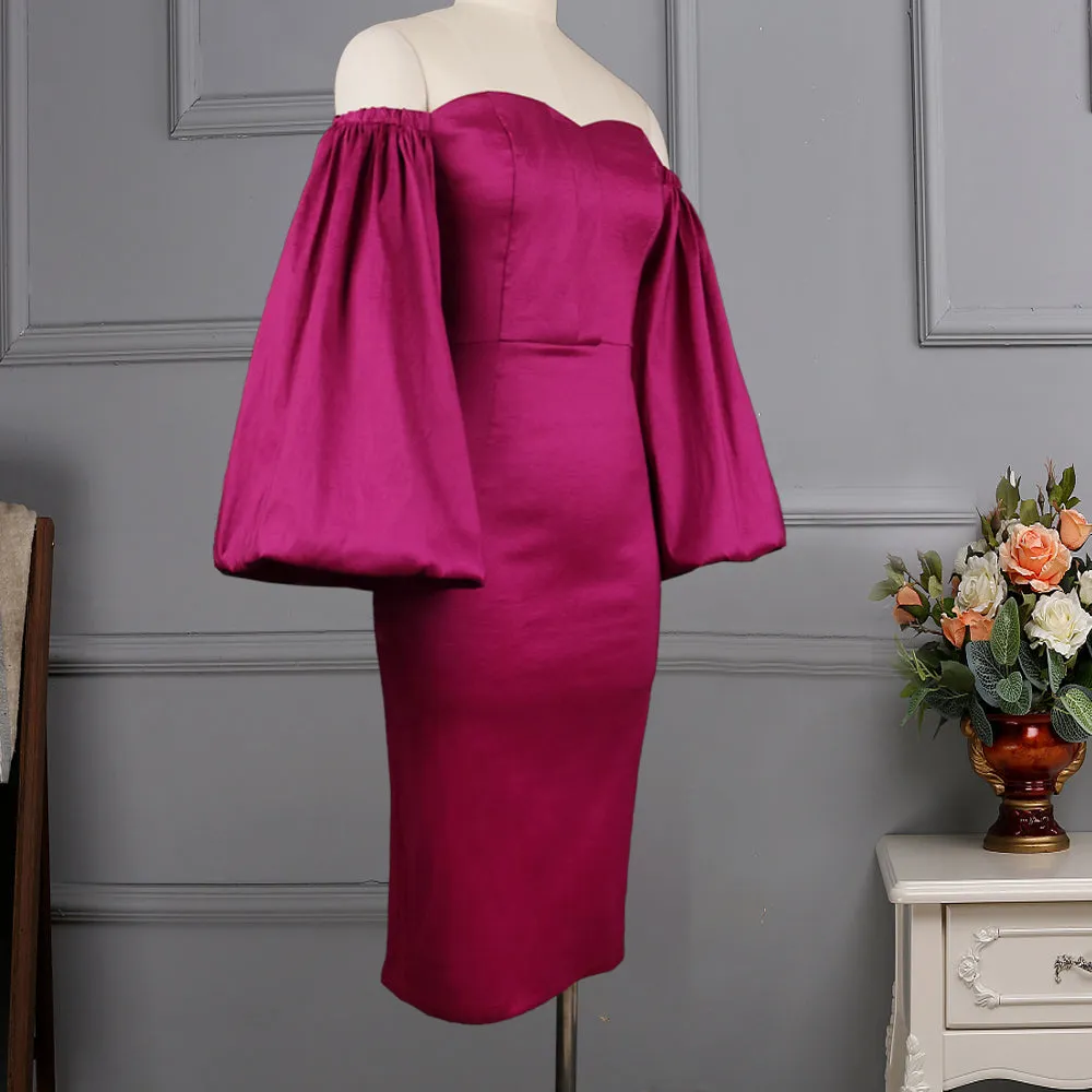 Stylish Off Shoulder Lantern Long Sleeve Robe Dress