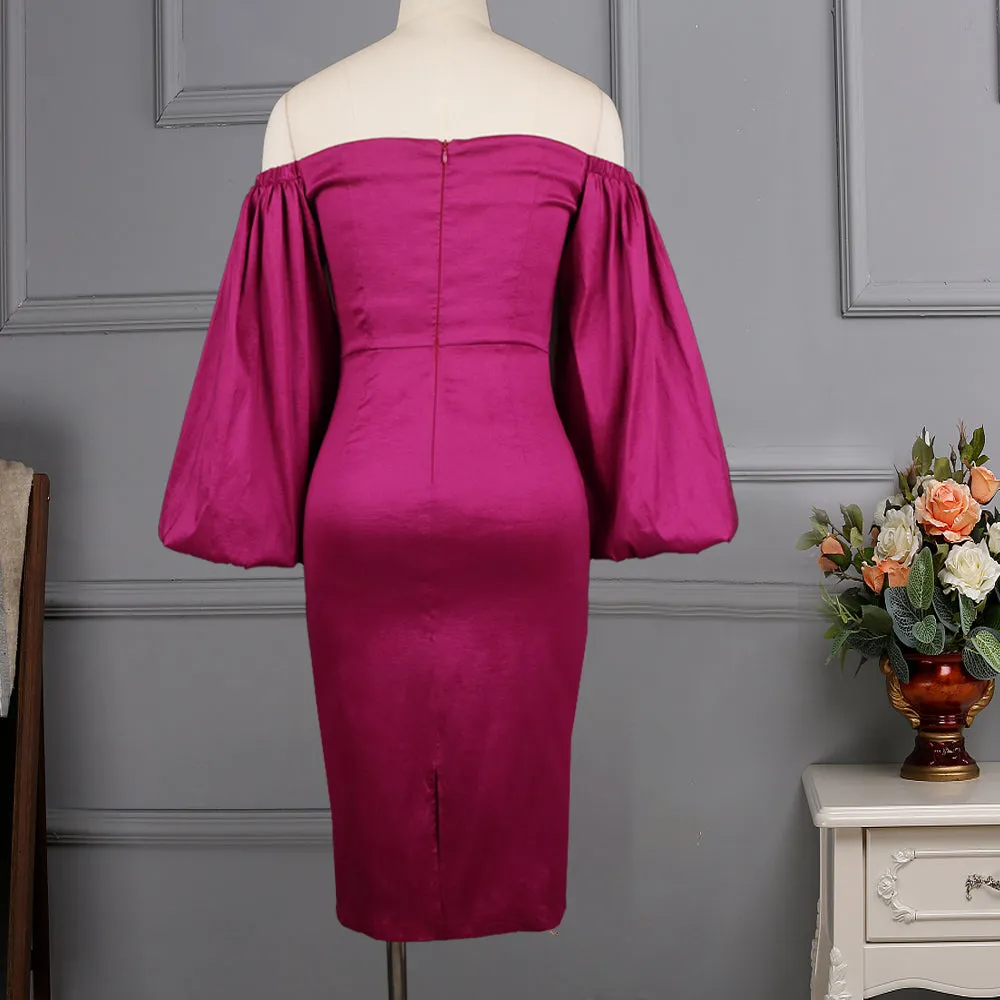 Stylish Off Shoulder Lantern Long Sleeve Robe Dress