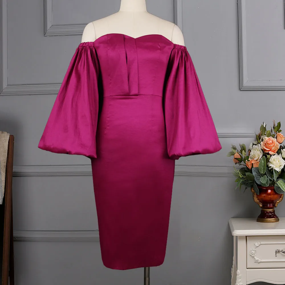 Stylish Off Shoulder Lantern Long Sleeve Robe Dress