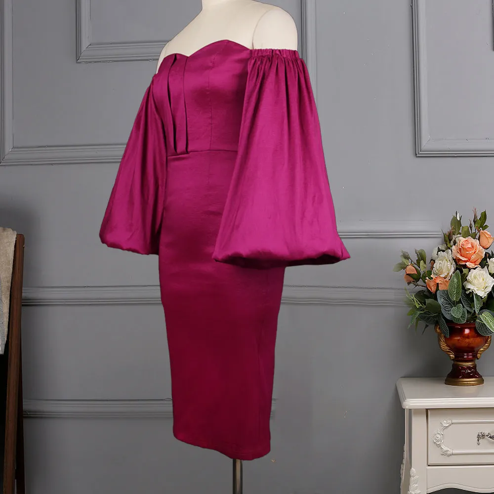 Stylish Off Shoulder Lantern Long Sleeve Robe Dress
