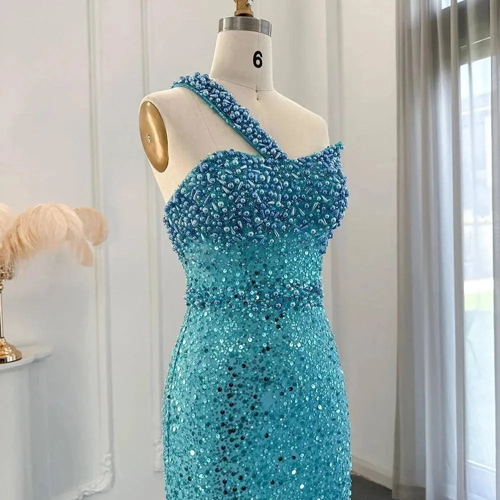 Stylish Turquoise Mermaid Dress One Shoulder Design