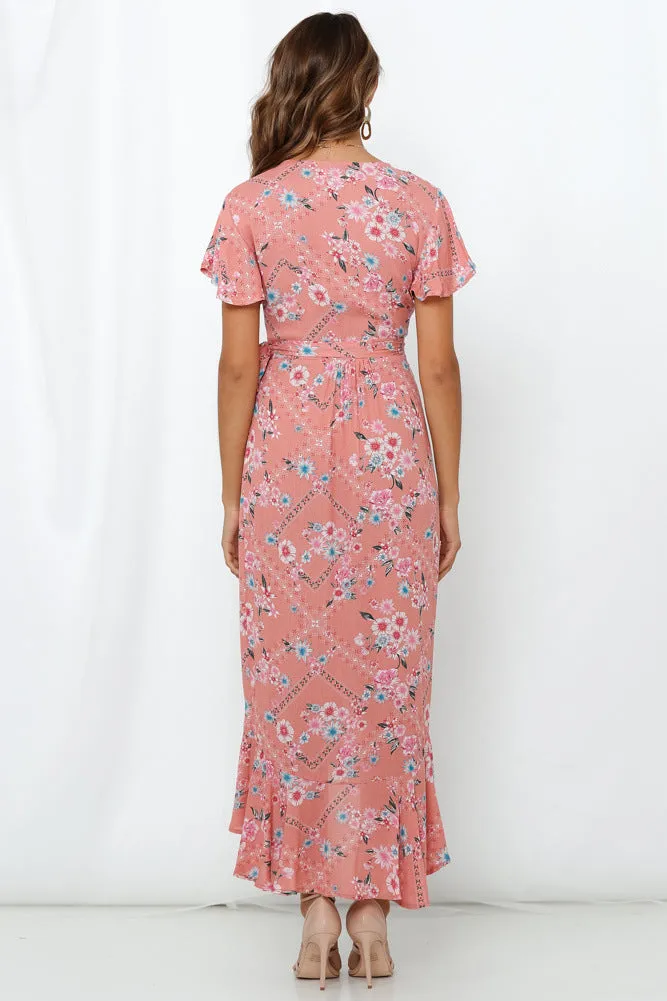 Stylish V-Neck Ruffled Sleeve Irregular Wooden Ears Print Dress Wholesale Dresses