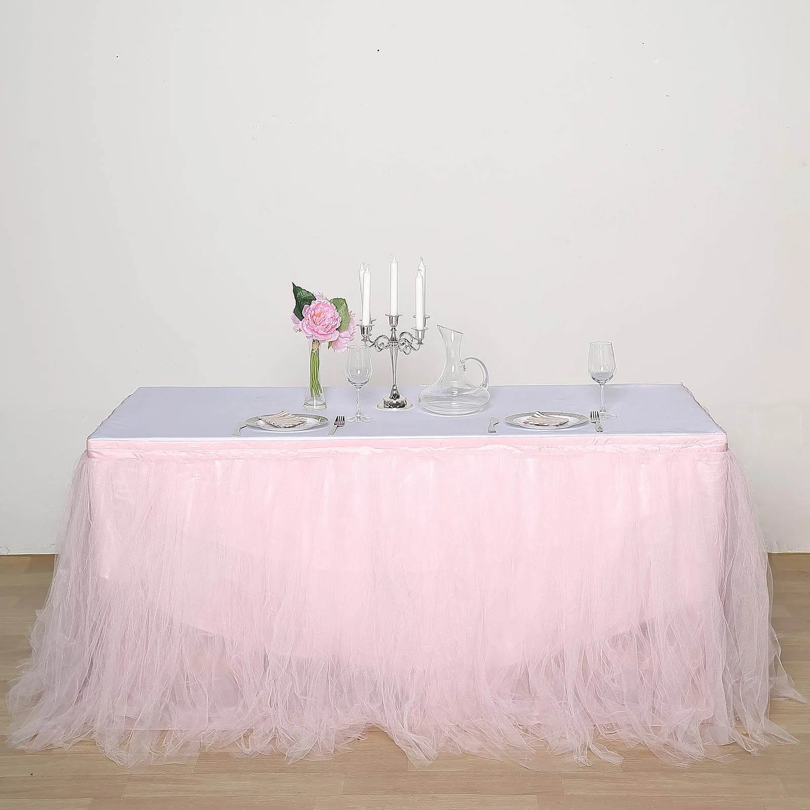 Tulle Table Skirt 14ft Blush - 4 Layer Pleated Tutu Table Cover