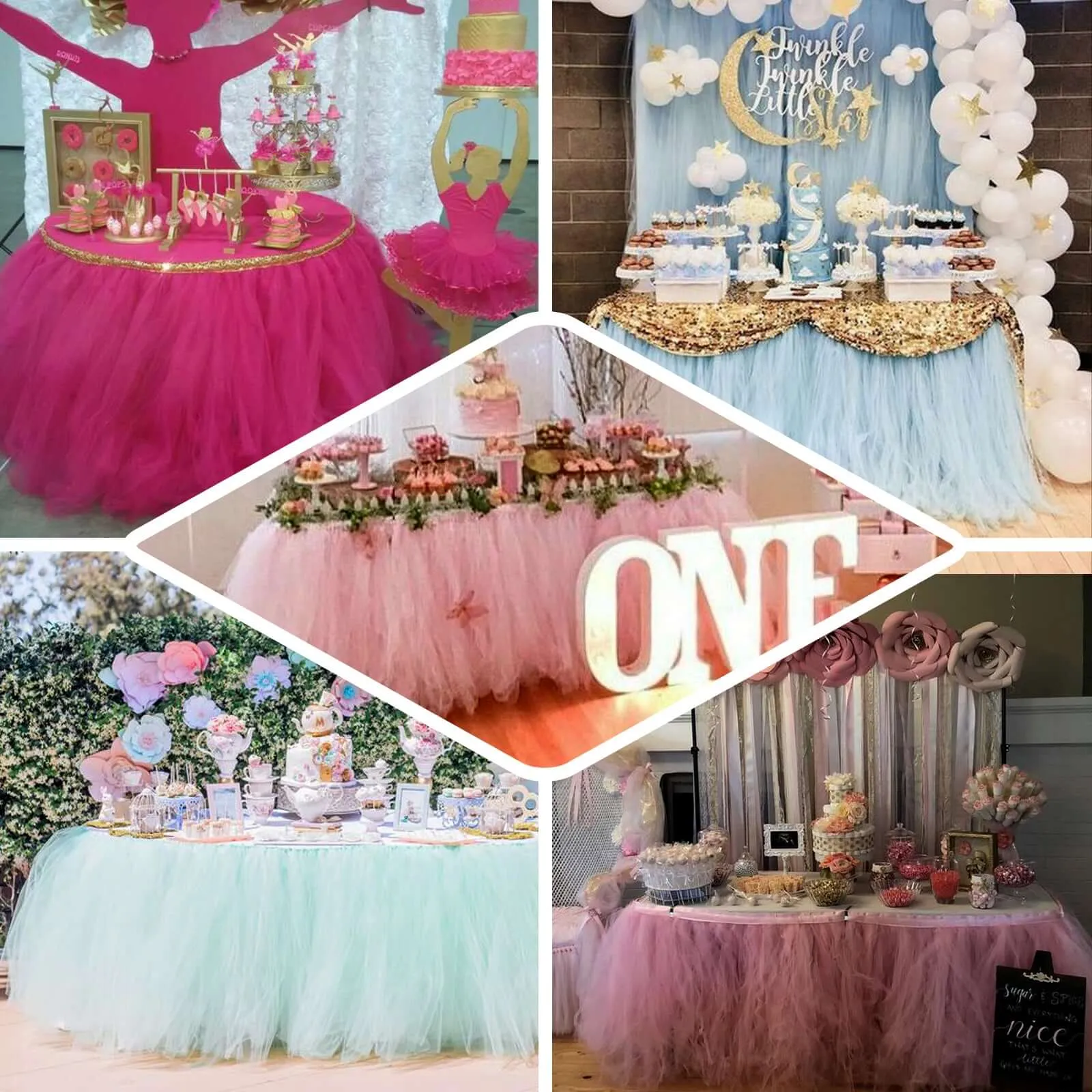 Tulle Table Skirt 14ft Blush - 4 Layer Pleated Tutu Table Cover