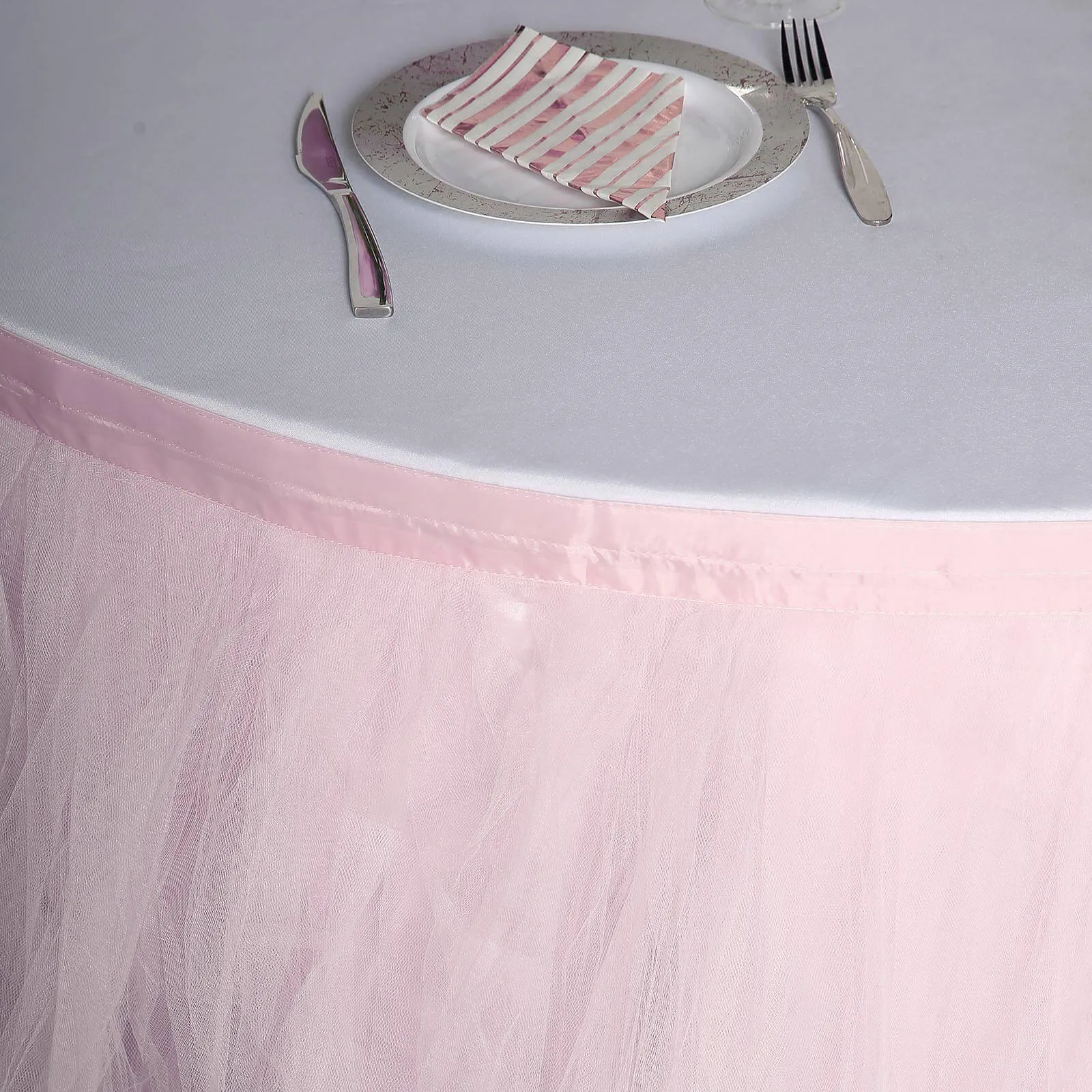 Tulle Table Skirt 14ft Blush - 4 Layer Pleated Tutu Table Cover