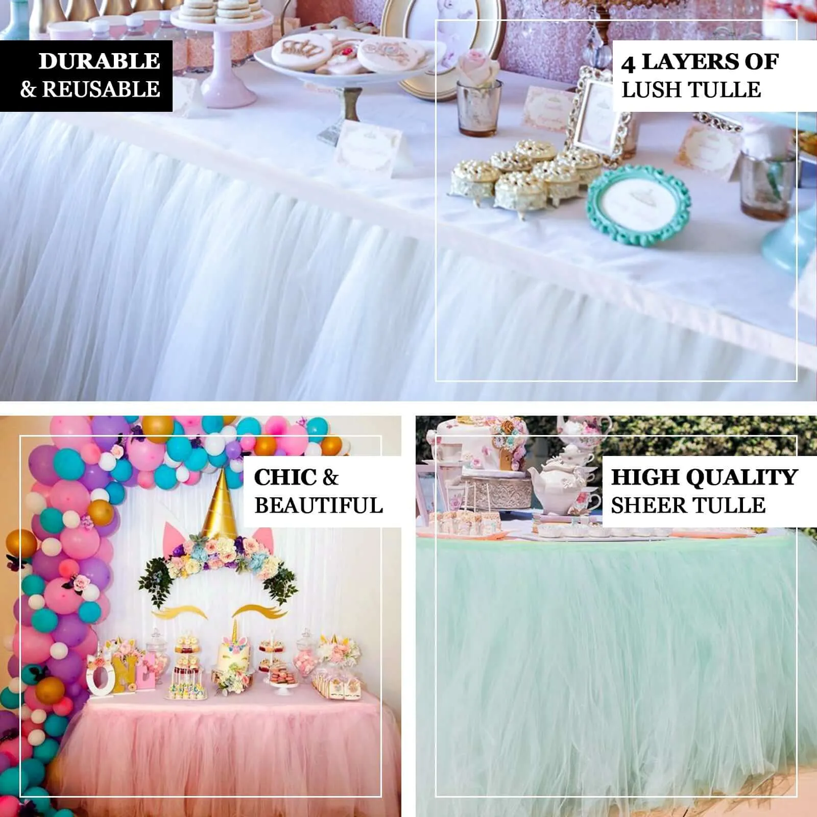 Tulle Table Skirt 14ft Blush - 4 Layer Pleated Tutu Table Cover