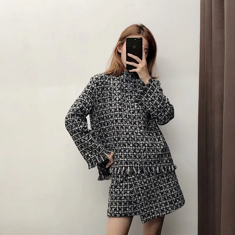 Vintage Houndstooth Women Shorts Skirts High Waist