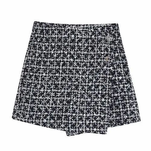 Vintage Houndstooth Women Shorts Skirts High Waist