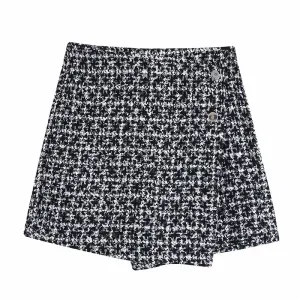 Vintage Houndstooth Women Shorts Skirts High Waist
