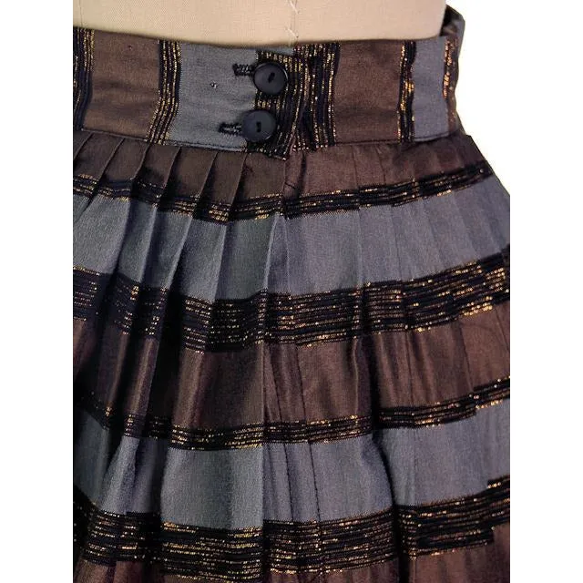 Vintage Metallic Taffeta Skirt Copper/Steel/Gold 1950s Pleated 28" Waist