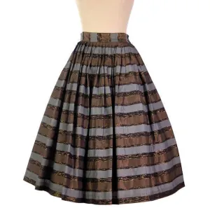 Vintage Metallic Taffeta Skirt Copper/Steel/Gold 1950s Pleated 28" Waist