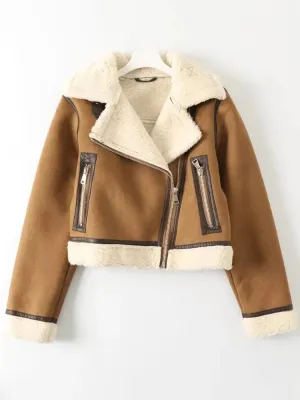 Warm Vintage Lamb Fur Moto Jacket