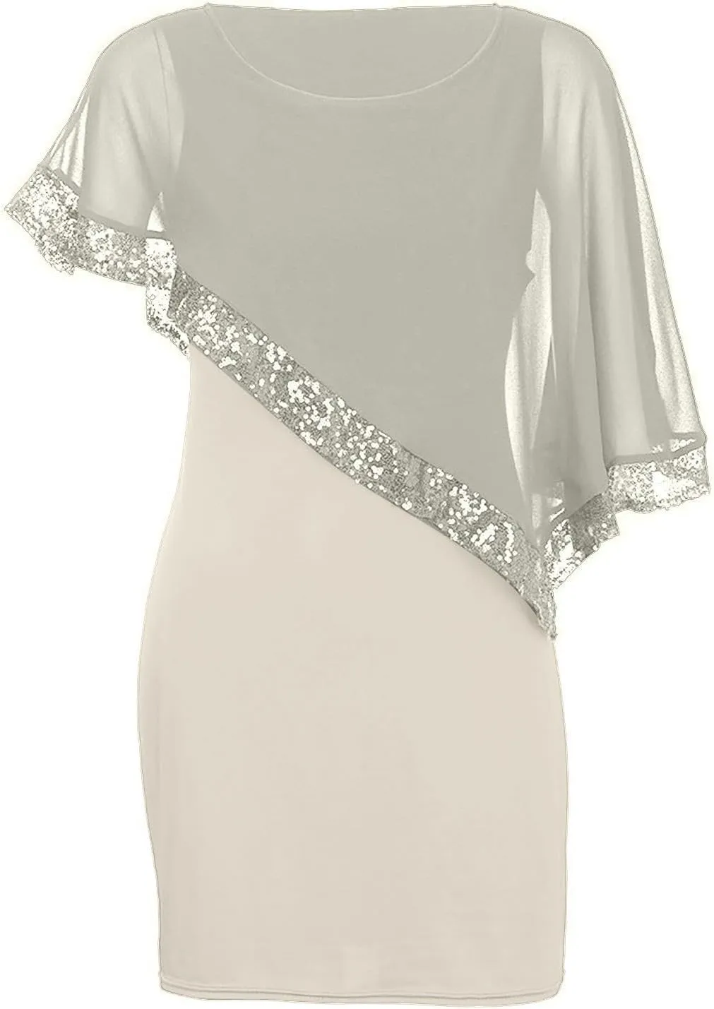 Women's Cocktail Dresses Wedding Guest Elegant Trendy Round Neck Sequin Lace Solid Color Chiffon Plus Size 2025, S-5XL