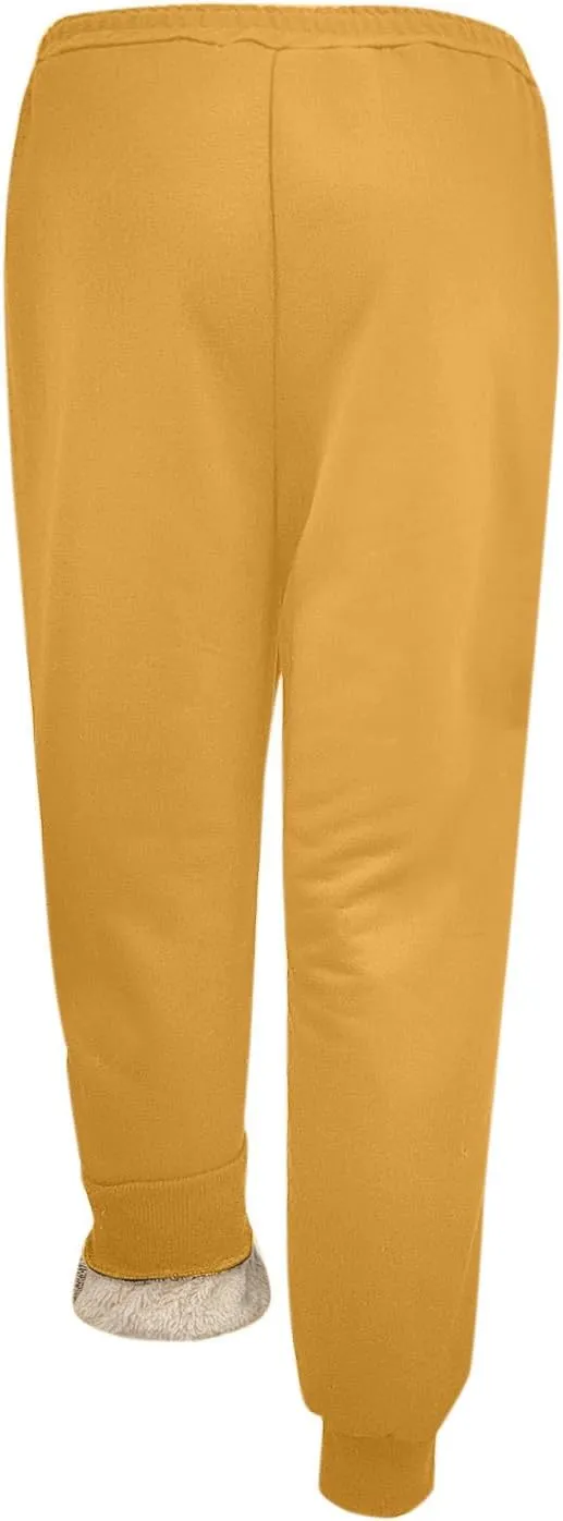 Womens Fleece Sweatpants Elastic High Waist Joggers Pants Active Running Pants Drawstring Baggy Lounge Trousers