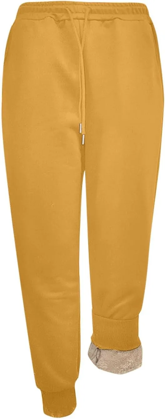 Womens Fleece Sweatpants Elastic High Waist Joggers Pants Active Running Pants Drawstring Baggy Lounge Trousers
