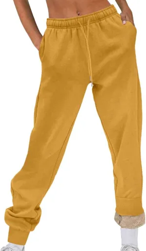 Womens Fleece Sweatpants Elastic High Waist Joggers Pants Active Running Pants Drawstring Baggy Lounge Trousers